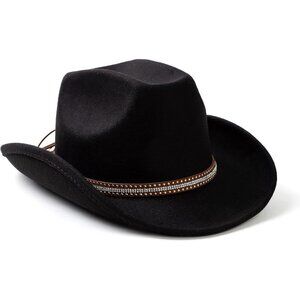 Unisex Black Western With Rhinestone Band Buckle Classic Fedora Felt Cowboy Hat
